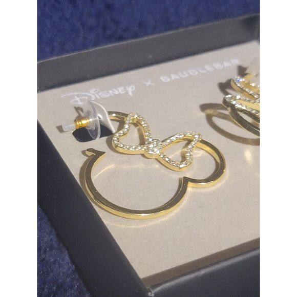Disney x BaubleBar Gold Minnie Mouse Silhouette Rhinestone-encrusted Earrings - Picture 2 of 5
